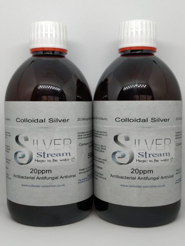 Colloidal Silver 20 ppm, ( 2 x 500ml Bottles) Premium Quality Colloidal Silver